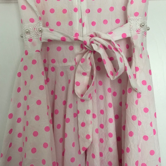 Polka Dot Ruffle Hem Dress Girls Size 10 White Pink - Picture 9 of 9
